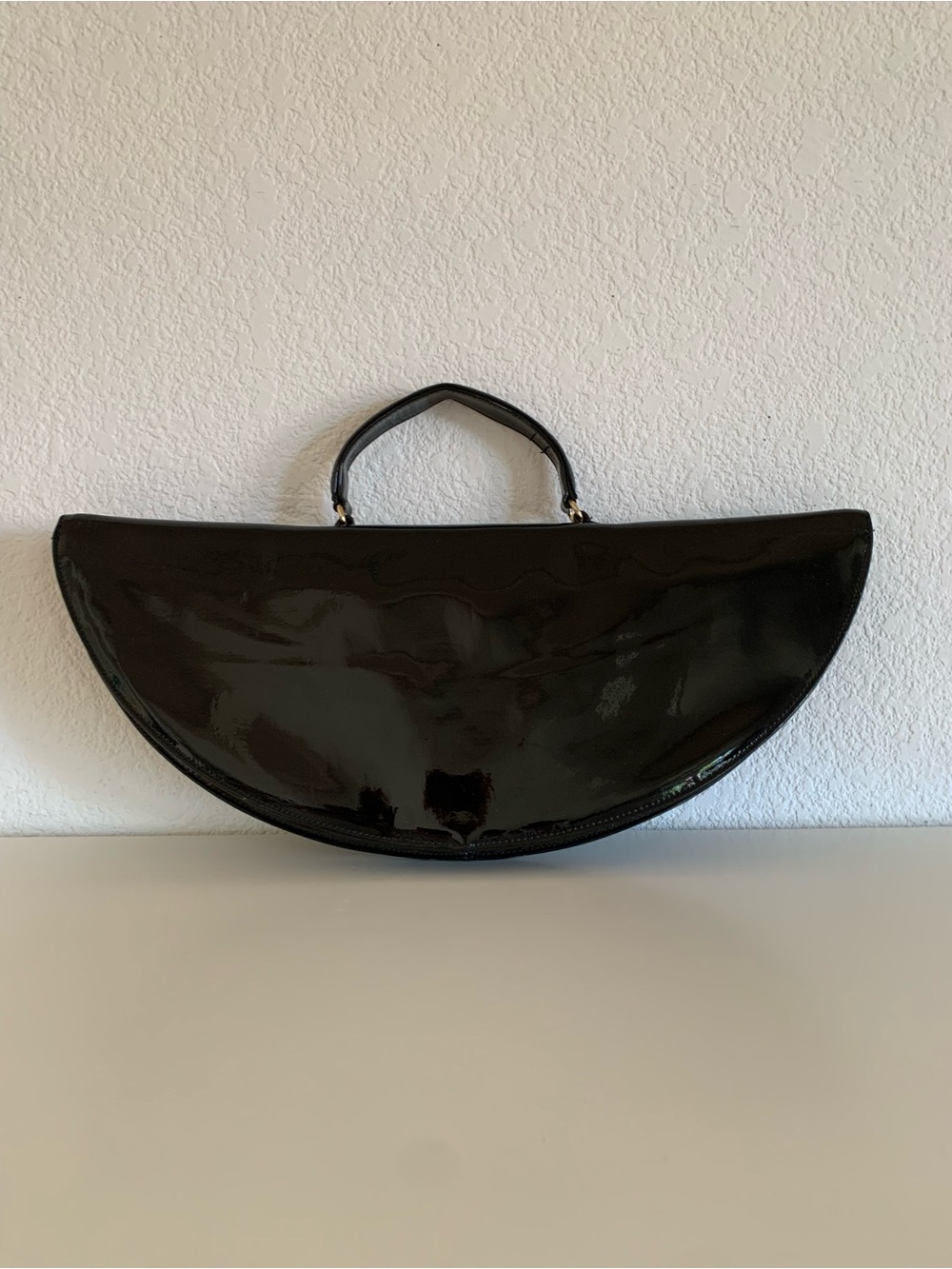 Vintage Jasmin Black Patent Half-Moon Top-Handle Bag